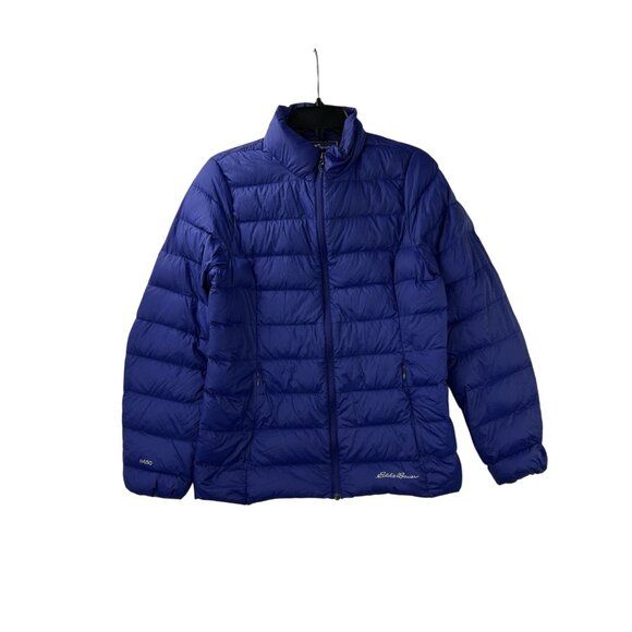 Eddie Bauer Jacket Womens Medium Blue Down EB650 Fill Feather Puffer Lightweight - Picture 1 of 16
